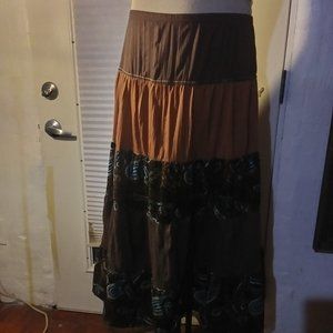 Lg brown layered maxi skirt by fang